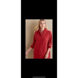 Soft Surroundings Red Velvet Velour Boyfriend Button Front Tunic Shirt Sz  Large